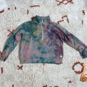 Vuori- Size Lrg- Tie Dye Mock Neck Half Zip Sweatshirt- Purple/Teal/Green